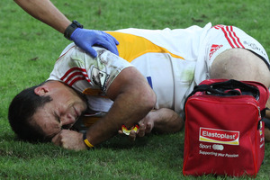 Richard Kahui of the Chiefs is treated after being injured. Photo / Getty Images