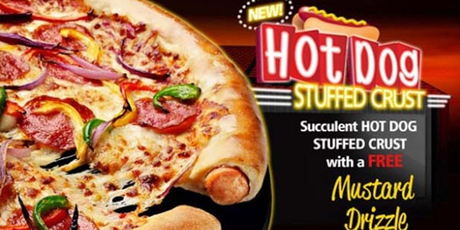 A hot dog stuffed crust pizza will not be on the menu in New Zealand. Photo / Supplied
