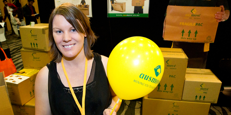 Mandy Taylor promoting Aus Move, an Australian relocation service, at the Oz Jobs Expo, held at the SkyCity convention centre, Auckland. Photo / Steven McNicholl
