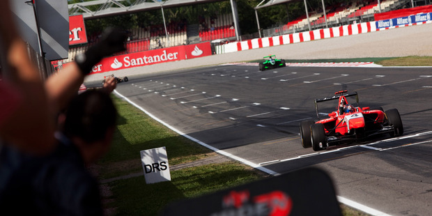A puncture dashed Mitch Evans' hopes in race two in Barcelona. Photo / GP3 Series