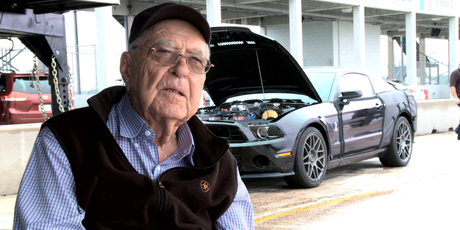 Carroll Shelby with the Ford Shelby GT500 Durability car he drove at the historic Sebring International Raceway in January. Photo / Supplied
