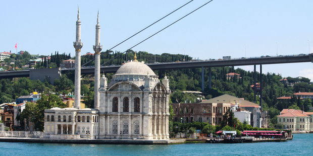 Ortakoy Mosque, built by an Ottoman sultan, is a vision of wealth and power. Photo / Jim Eagles