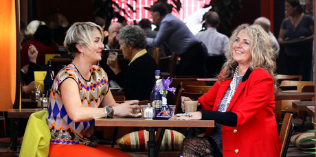 Libby Nicholson-Moon (right) and her niece take a much-needed break at Tasca restaurant in Nuffield St, Newmarket. Photo / Janna Dixon