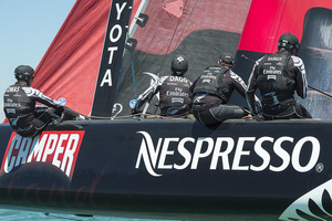 Emirates Team New Zealand in action during the America’s Cup World Series regatta in Venice. Photo / ETNZ