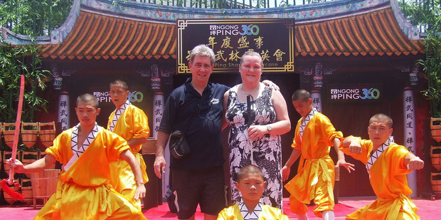 'That Blind Woman', Dunedin motivational speaker Julie Woods and her husband, Ron Esplin, enjoyed their Hong Kong experiences, even a 269-step climb in the heat. Photo / Ron Esplin