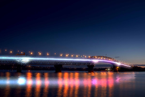 An artist's impression shows how the SkyPath under the harbour bridge could light up an otherwise fairly drab Auckland icon. Photo / Supplied