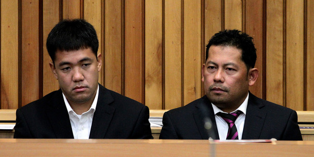 Leonil Relon (L), Navigation Officer, and Mauro Balomaga, Captain of the container ship MV Rena appear in the Tauranga District Court today for sentencing. Photo / Alan Gibson.