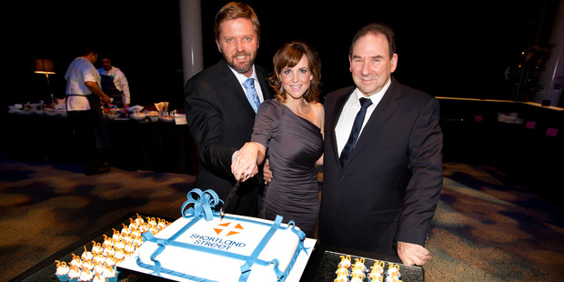 Michael Galvin, Angela Bloomfield and John Barnett at the Shortland Street 20th birthday bash. Photo / Steven McNicholl