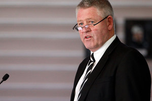 NZRU CEO Steve Tew speaks during the New Zealand All Blacks annual general meeting at NZRU headquarters. Photo / Getty Images.