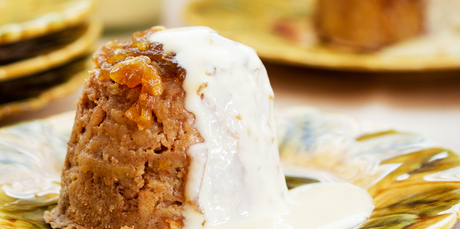 Steamed apple brioche pudding with calvados anglaise. Photo / Babiche Martens