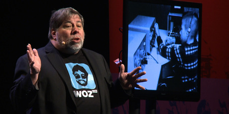 Apple co-founder Steve Wozniak speaking in Auckland this morning. Photo / Phillip Davis