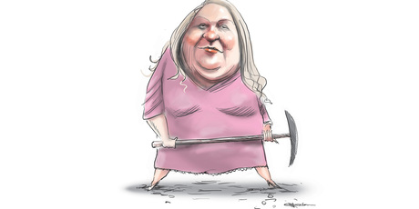 Gina Rinehart, Australia's richest woman, has been trying for a place on the Fairfax board. Cartoon / Rod Emmerson