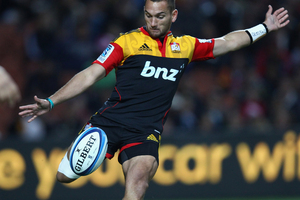 Aaron Cruden of the Chiefs kicks ahead during the round 14 Super Rugby match between the Chiefs and the Bulls. Photo / Getty Images.