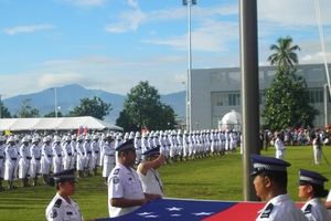 Raising the flag at Parliament grounds in Apia to celebrate Samoa's independence. Photo / Vaimoana Tapaleao