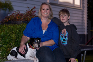 Liesje Bradley with son Brent and dog Monty. Photo / Michael Craig