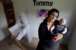 Michelle Jamieson, 36, with baby Tommy, 10 weeks. Her 3 children were delivered by private obstetricians. Photo / Steven McNicholl