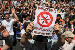 Spaniards protest against plans to cut public spending. Photo / AP.