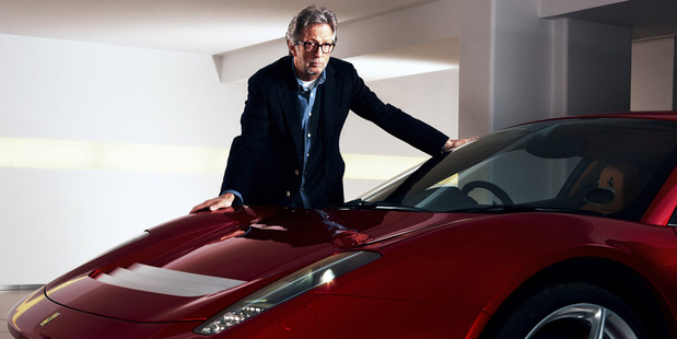 Eric Clapton with the custom-built SP12 EC Ferrari. Photo / Supplied