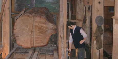 A mannequin operates a steam mill at the Matakohe Kauri Museum. Photo / Jim Eagles