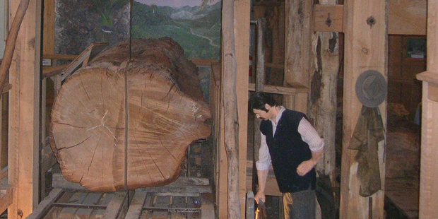 A mannequin operates a steam mill at the Matakohe Kauri Museum. Photo / Jim Eagles
