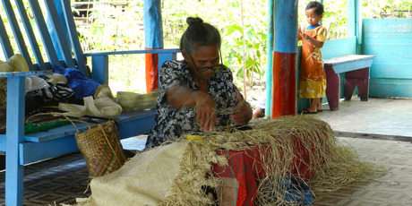 Taumuli Salu keeps alive the Samoan tradition of fine-mat weaving in her village of Palauli Photo / Dan Ahwa