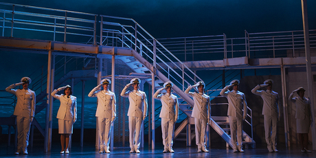 Navy officer on stage in the Sydney production of 'An Officer And A Gentleman'. Photo / Brian Geach