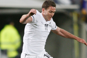 Chris Killen will start in a defensive midfield role for the All Whites today against New Caledonia. Photo / AP