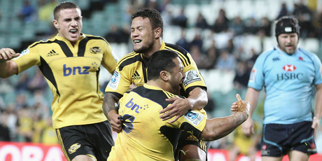 Motu Matu'u of the Hurricanes celebrates after scoring try during the round 15 Super Rugby match between the Waratahs and the Hurricanes. Photo / Getty Images.