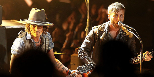 Johnny Depp performs with The Black Keys during the MTV Movie Awards. Photo / AP
