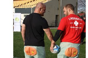 Ben and Owen Franks in their 'bum shorts'. Photo / supplied