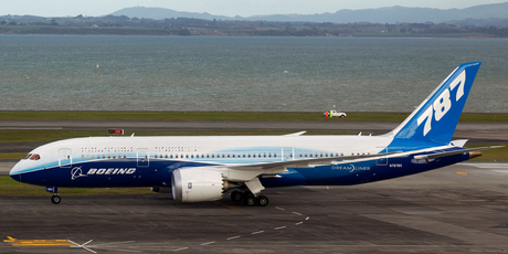 The Boeing 787 Dreamliner demonstrator craft at Auckland International Airport. Photo / Steven McNicholl