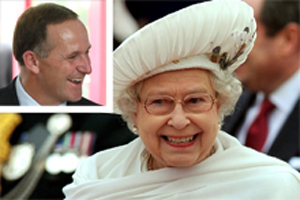 John Key (inset) will be visiting Queen Elizabeth II at Buckingham Palace with gifts and congratulations. Photo / Greg Bowker/AP