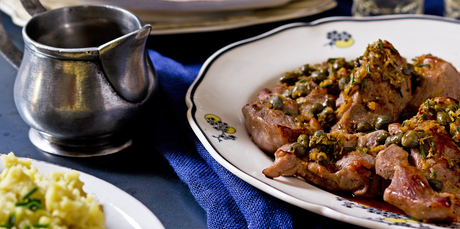 Veal with creamed kumara, capers and rosemary. Photo / Babiche Martens