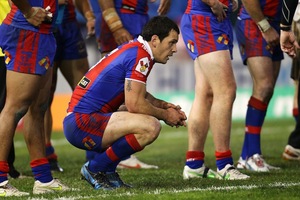Jarrod Mullen of the Knights looks on during his side's NRL match against the Raiders. Photo / Getty Images