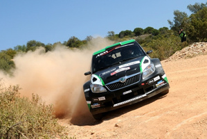 Hayden Paddon and John Kennard in action during shakedown for Rally Portugal. Photo / Honza Fronek