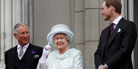 Britain's Prince Charles, Britain's Queen Elizabeth II and Prince William stand on the balcony at Buckingham Palace during the Diamond Jubilee celebrations in central London. Photo / AP