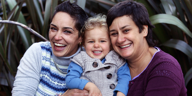 Janine Chester and Anja Otto with their daughter, Tia Chester-Otto. Photo / Doug Sherring