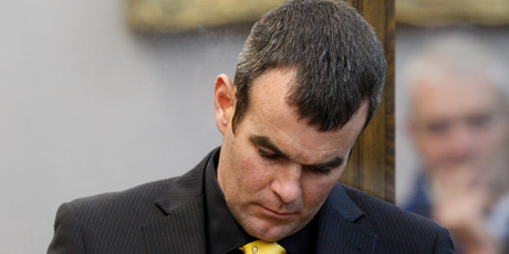 Ewen Kerry Macdonald in the dock on day nine of his trial, for the murder of Feilding farmer Scott Guy. Photo / Mark Mitchell