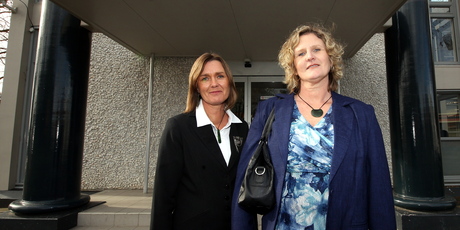 Heather Walsh, here supported by survivor advocate Louise Nicholas (at left), says she was trapped on William Cornelius' farm for months against her will. Photo / APN