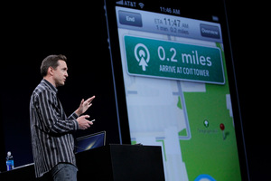 Apple's Scott Forstall demonstrates 'Turn By Turn Directions' on OS6 at the Apple Developers Conference in San Francisco. Photo / AP