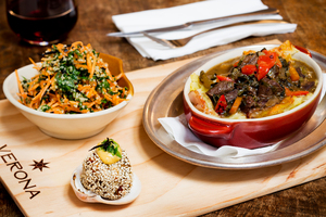 The Chinese Whisper, quinoa salad and venison, fig and Cavolo Nero dishes.
Photo / Babiche Martens