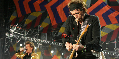 The years are advancing, but Mick Jagger and Keith Richards of the Rolling Stones keep the show going, raising the spectre of geriatric stadium rock. Photo / Greg Bowker