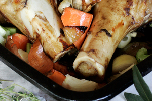 Beef bones and vegetables create a beautiful beef stock. Photo / Doug Sherring