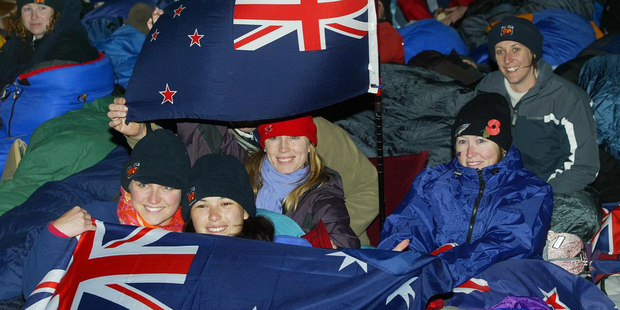New Zealanders and Australians wait for dawn to break at the 90th anniversary commemorations of the Gallipoli landings in 2005. Photo / Mark Mitchell
