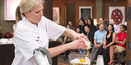 Chelsea Winter cooks her trifle during the final challenge of MasterChef. Photo / Supplied Chelsea Winter cooks her trifle during the final challenge of MasterChef. Photo / Supplied