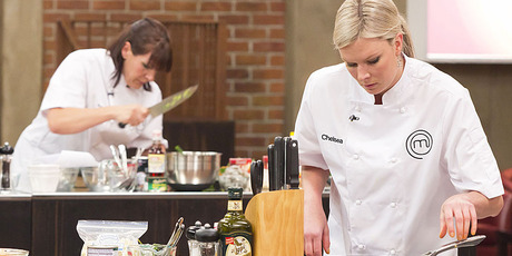 Ana Schwarz and Chelsea Winter perform in the finale of MasterChef New Zealand. Photo / Supplied