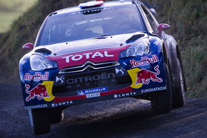 Eight-time world champion Sebastien Loeb will take a 6.4-second lead over teammate Mikko Hirvonen into tomorrow's final day. Photo / AP.