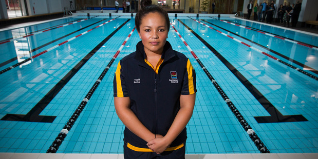 Lifeguard Jamilah Hudson is ready for business in the newly opened baths. Picture / Greg Bowker