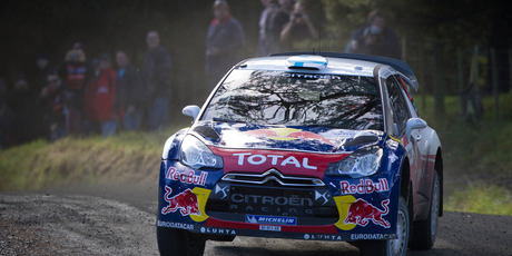 Finland's Mikko Hirvonen trailed by just 0.4s in his Citroen after the shakedown stage at Inland Rd, Helensville, yesterday. Picture / Greg Bowker.