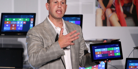 Microsoft Corporate Vice President Steve Guggenheimer delivers a speech to introduce the Windows 8 systems during Computex in Taipei, Taiwan, Wednesday, June 6, 2012. Computex, the world's second larg